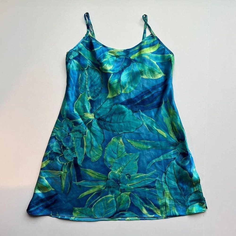 Inner Most Vintage Blue and Green Slip Dress with Tropical print